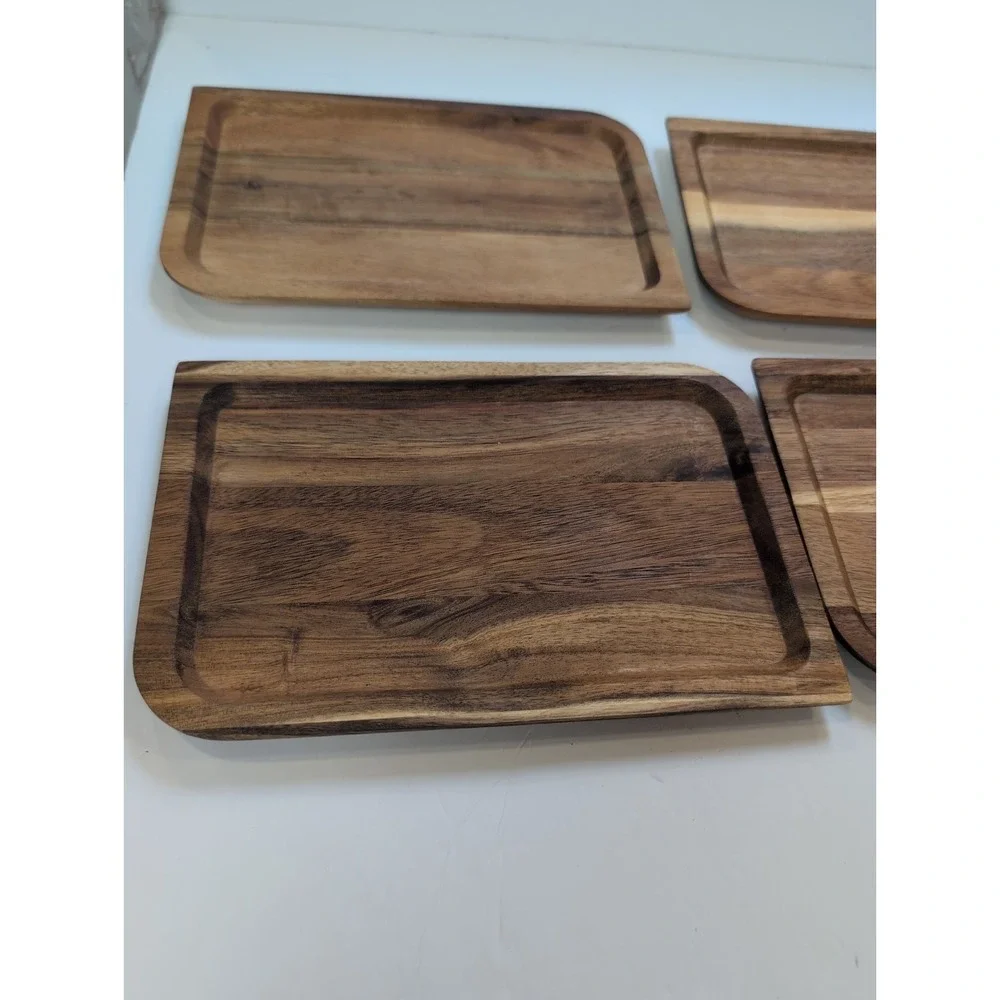 Set Of 4 Acacia Wood Snack, Charcuterie Individual Trays